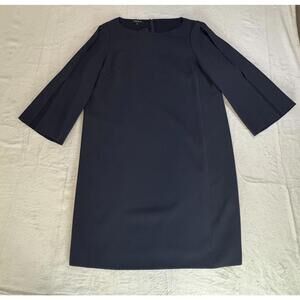 Lafayette 148 Women’s Dress Size M Navy Blue Split Sleeve Shift Sheath Dress